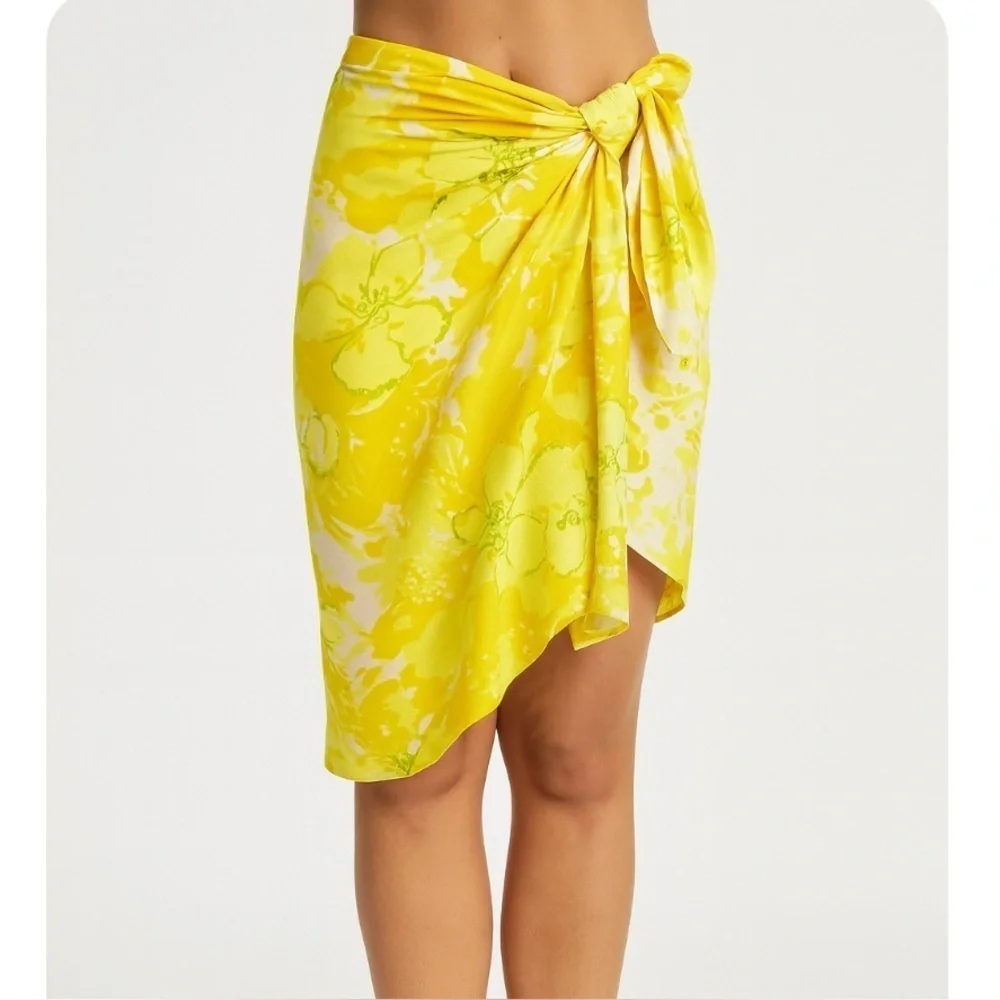 Faithfull the Brand Asturias wrap scarf yellow floral print lightweight OSFM